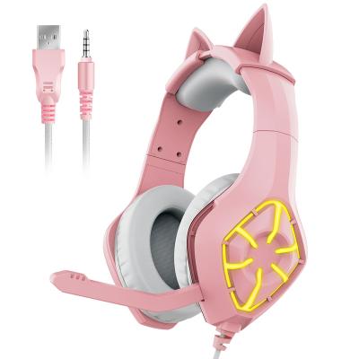 China Earphone Kludge Rk Custom Royal Pink RGB Lighting Usb Cat Ear Pc Computer Wired Gaming Headset Headphones Gamer With Mic For Game for sale