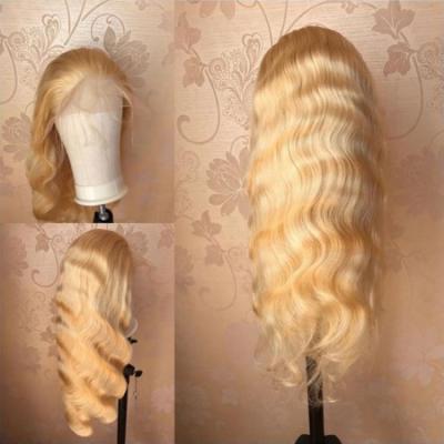 China Can be dyed with & #613; ironed & & GS Bleached Raw Virgin Cuticle Aligned Brazilian Hair Blonde 613 Transparent Lace Front Closure Wig With Bangs For Black Women for sale