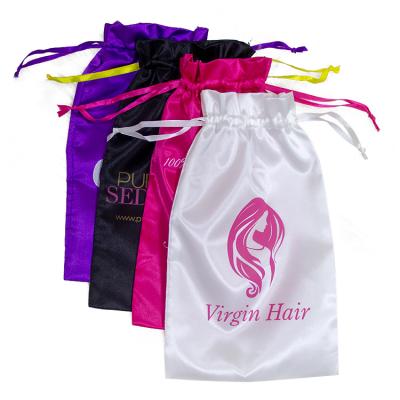 China Recyclable Drawstring Weave Custom Customized Wholesale Packages Satin Hair Silk Packaging Bag For Hair Extensions With Logo Printing for sale