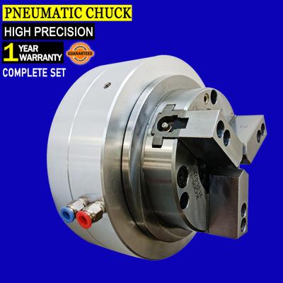 China Front High Precision Steel Cavity 3 Jaw Pneumatic Lathe Chuck For Air CNC Lathe Machine Fixture for sale