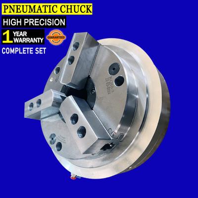 China Front High Precision Steel Cavity 3 Jaw Pneumatic Lathe Chuck For Air CNC Lathe Machine Fixture for sale