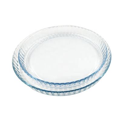 China Sustainable Housewares Round Pyrex Microwave Bakeware Heat Resistant Glass Baking Dish Tray for sale