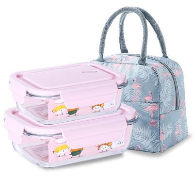 China Freshness Preservation Chinese Glass Food Container Lunch Box Set With Bag for sale