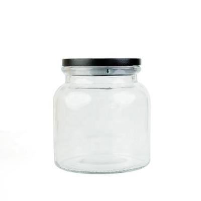 China Transparent Cylindrical Freshness Preservation Container With Wooden Cover Glass Food Storage Jar for sale