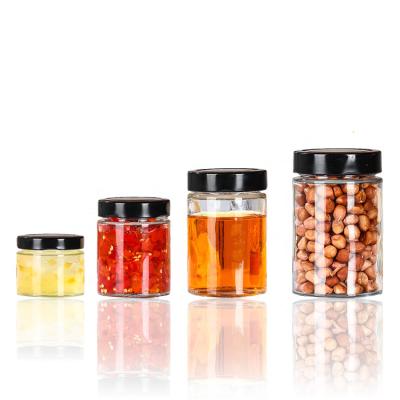 China Viable Right Side Jam Jar Cylindrical Glass Honey Glass Jar Food Storage Container for sale