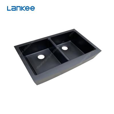 China Without Faucet Black Quartz Sink, Double Bowl Kitchen Sink Quartz, Quartz Granite Apron Front Kitchen Sink for sale