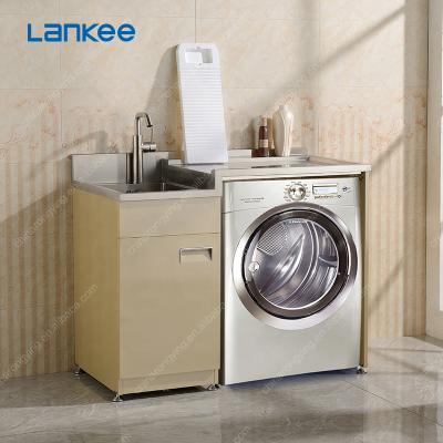 China Modern Laundry Tub With Single Cabinet Floor Standing Modern Rectangular Single Hole Stainless Steel Hotel E6556 R/L 2 Years From LANKEE for sale