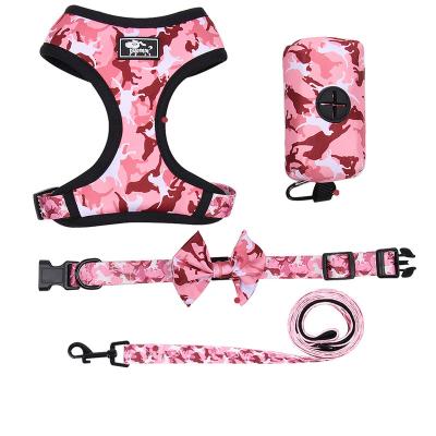 China Personalized No Min Order Custom Dog Accessories Pattern Puppy Dog Harness Set And Collar Leash Set for sale