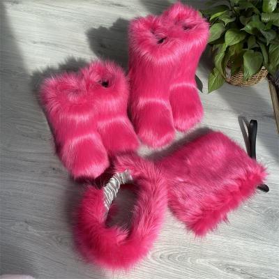 China Fashion Trend Faux Fur Winter High Quality Snow Boots Headband And Handbag Sets For Women And Kids New Outdoor Warm for sale