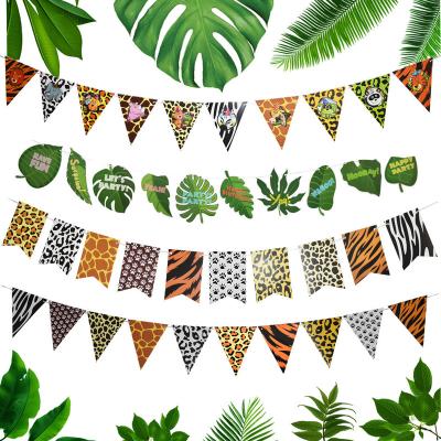 China Leopard Paper Animal Triangle Tiger Flag Pull Foil Flag Jungle Theme Birthday Party Fishtail Decoration for sale