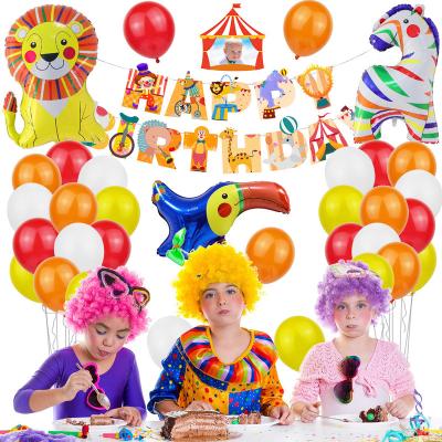 China Circus Theme Birthday Party Decoration Set Clown Birthday Letter Paper Flag Pulling Foil Balloon Set for sale