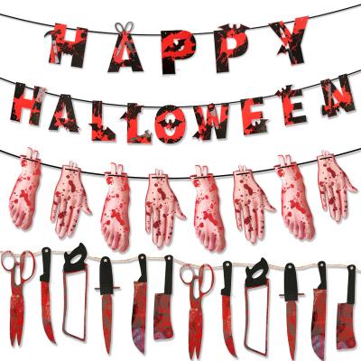 China Hang on the Wall Halloween Decoration Flag Pulling Blood Knife Letter Paper Flower Pulling Party Letter Banner Halloween Decorations Hands and Fe for sale