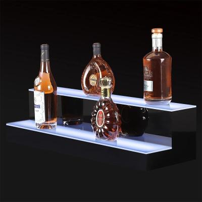 China Custom 2 Stage 30inches Acrylic Liquor Bottle Display With LED Light For Home Bar Drinks for sale