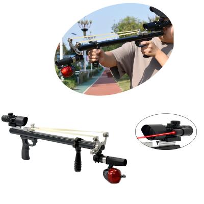 China Precision Pulling PIAOYU Long Rod Shooting Fishing Metal Retractable Hunting Catapult with Handle and Sight for Outdoor Fish Hunting for sale