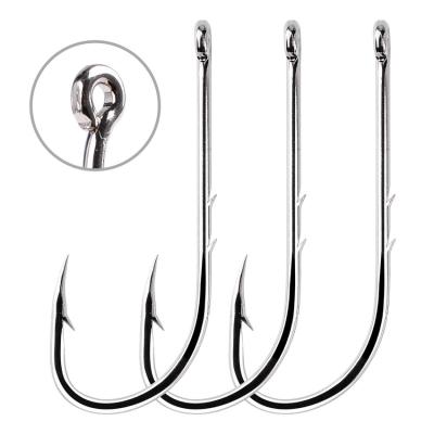 China 100pcs Outer Rear Hunting and Shooting Double Blow Hook Single Tube with Long Ring Handle Eye Tide Hook Sea Fishing Barbed High Carbon Steel Straight Hook for sale