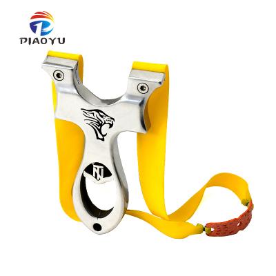 China Durable Outdoor Hunting Leopard Head Stainless Steel Rubber Band PIAOYU Flat Metal Slingshot for sale