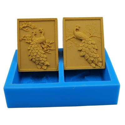 China Sustainable Two Cavities Peacock Silicone Soap Mold Candle Wax Melt Mould Silicone Molds for Soap Resin Gypsum Crafts Chocoalte Cake Moulds for sale