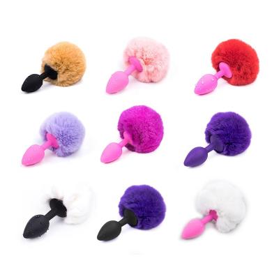 China Furry Anal Ball Fox Tail Fox Tail Rabbit Butt Plug Set Silicone + Silicone Butt Plug Massager Sex Toys For Women for sale