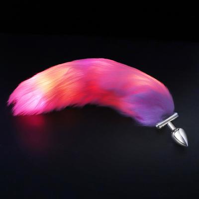 China Glowing Faux Fur Cat Tail Luminous Fox Toy Anal Massager Butt Plug Set Tail Fox Toys For Women for sale