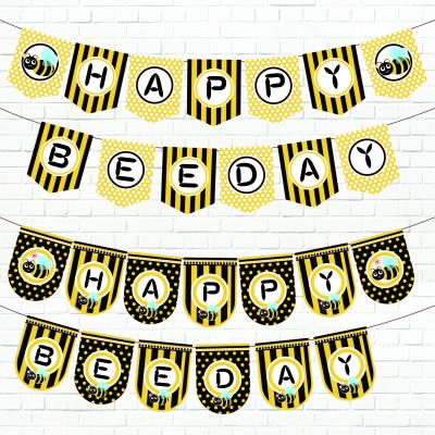 China Themed Paper Bee Happy Day Banner Birthday Party Decorations Kids Birthday Party Supplies Indoor Outdoor Wall Decoration for sale