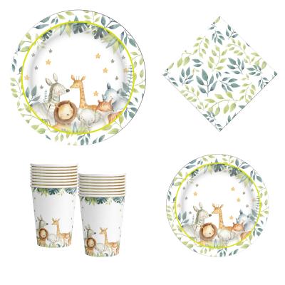 China 300g White Card Woodland Animals Party Cutlery Supplies Set Paper Cups Paper Plates Napkins Animals Themed Baby Shower Birthday Decorations for sale