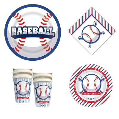 China New Design 300g White Card Sports - Kids Themed Birthday Tablecloths Party Supplies Baseball Disposable Cutlery Set for sale