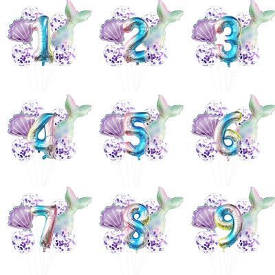 China 7pcs Mermaid Foil Balloon Set Amazon One Year Birthday Mermaid Foil Gradient Foil Balloon Set Confetti Balloons for sale