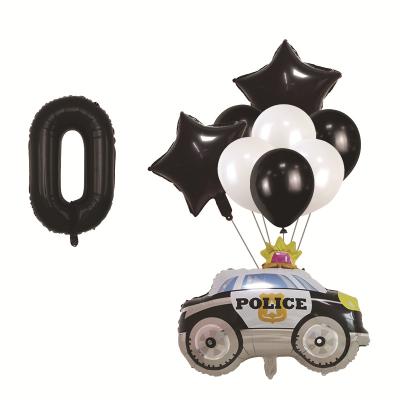 China Police Car Film Foil Balloon Set Boy 7pcs 1 Year Birthday Party Balloon Decoration Set for sale