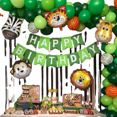 China Party Decoration Animal Birthday Decoration Green Theme Birthday Animal Flag Pulling Foil Balloon Kids Birthday Decoration Set for sale