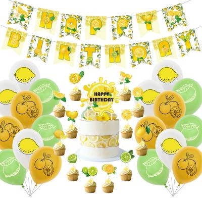 China 300g Theme White Lemon Summer Card 300g Birthday Party Decoration Set Fruit Party Decoration Banner Cake Balloon Cake Balloon Set for sale