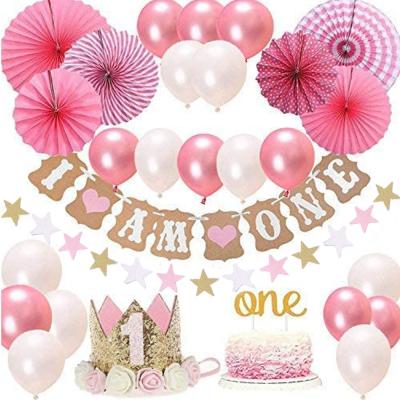 China 30pcs Baby 1st Birthday Decorations 2nd Birthday Party Decoration Set 1st Birthday Pink Decoration for sale