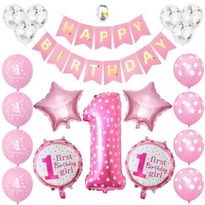 China 1st Birthday Party Balloon Set Amazon Hot Selling Pink Gold Glitter Balloon 1st Birthday Party Balloon Set Hot Birthday Banner for sale