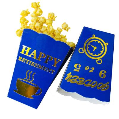 China Factory Recyclable Wholesales Blue Gold Theme Happy Retirement Decorations Party Supplies Treat Disposable Paper Candy Popcorn Boxes for sale