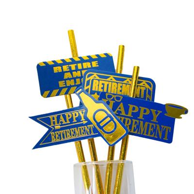 China Birthday Decoration Hot Wholesales Black Gold Retirement Theme Decorations Party Toy Glasses Pension Retired Party Paper Straw 24pc for sale