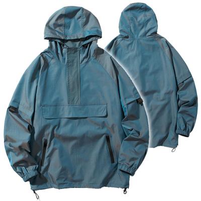 China OEM Custom Reflective Anorak Waterproof Ripstop Shiny Hooded Pullover Anorak Jackets for sale