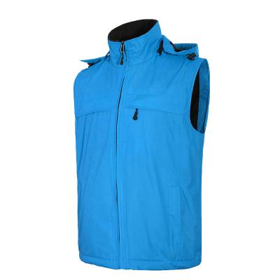 China Custom Logo Printed Anti-wrinkle Waterproof Fleece Lined Vest Sleeveless Jacket With Detachable Hood for sale