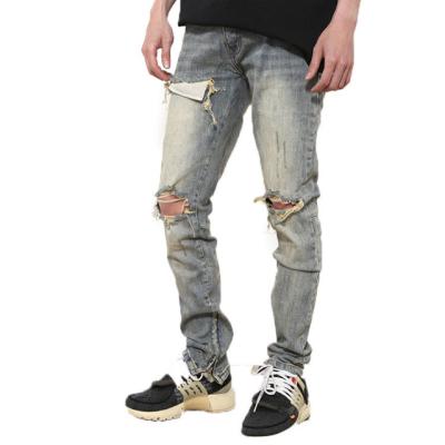 China Breathable Slim Ripped Jeans Men Stretch High Leg Pants Straight High Street European Style for sale