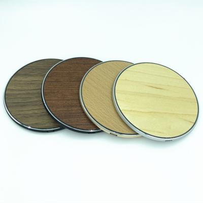 China Mobile phone aluminum alloy + wooden round wireless charger mobile phone art wireless charger for sale