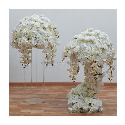 China Wedding event table decoration Artificial Silk White Orchid Artificial Flower Ball Table Florals Wedding Centerpieces Round Flower Ball for sale