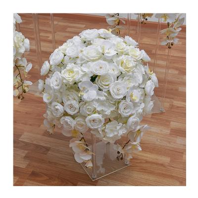 China Wedding event table decoration Decorative artificial flower table centerpiece 60cm Romantic Table Silk Flower Kissing Ball For Wedding Centerpiece White for sale