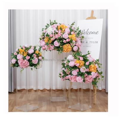 China Wedding event table decoration Handmade Wedding Flower Arrangement Silk Floral Wedding Table Artificial Red Pink Rose Centerpiece Flower Ball for sale