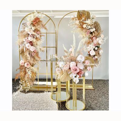 China Wedding event table decoration Boho wedding decoration flower arch arrangement burnt orange pampas flower panel for backdrop decoration for sale