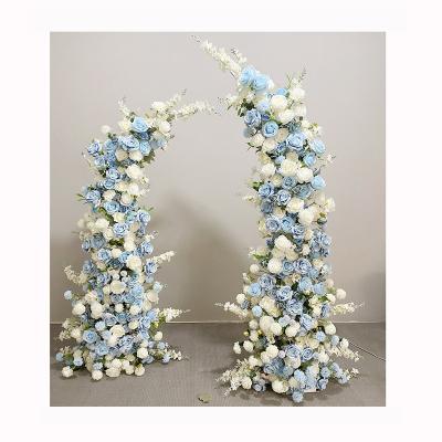 China Wedding stage decoration Horn -Shape blue wedding flowers arch wedding backdrop stage decorations wedding flowers decorations for sale