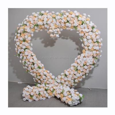 China Wedding stage decoration Disassemble 3D artificial arch flowers frame champagne color heart flower arch backdrop stand for party event decor for sale