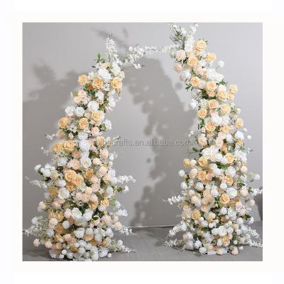 China Wedding stage decoration Wedding supplier flower arch backdrop stand burnt orange silk flower arrangements for event stage decor for sale