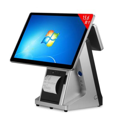 China Computer Touch POS With Printer Factory Stock Cheap Price 15.6 Inch TFT LCD Screen Ture Flat All In One Cashier Epos 32G SSD for sale