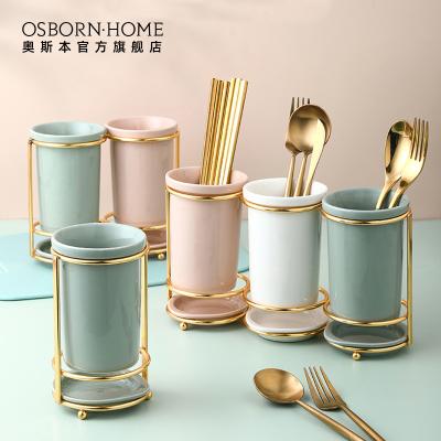 China OSBORN Luxury Kitchen Chopstick Knife Fork Spoon Organizer Ceramic Cutlery Utensil Stocked Holder with Gold Holder for sale