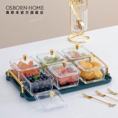 China OSBORN Nordic Square Snack Glass Fruit Bowls Dish Sauce Stocked Serving Dish With Lid Ceramic Tray Other Hotel for sale