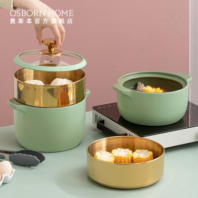 China OSBORN Nordic Home Stocked Kitchen Lid Ceramic Steamers Glass Casserole Cookware Sets for sale