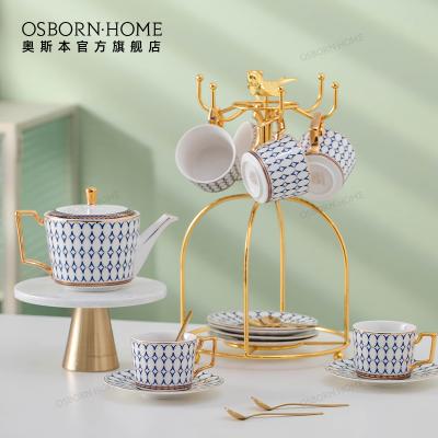 China OSBORN Delicate Bone China Stocked Coffee Cup Set European Vintage Ceramic Tea Water Cup Kettle Saucer Set for sale